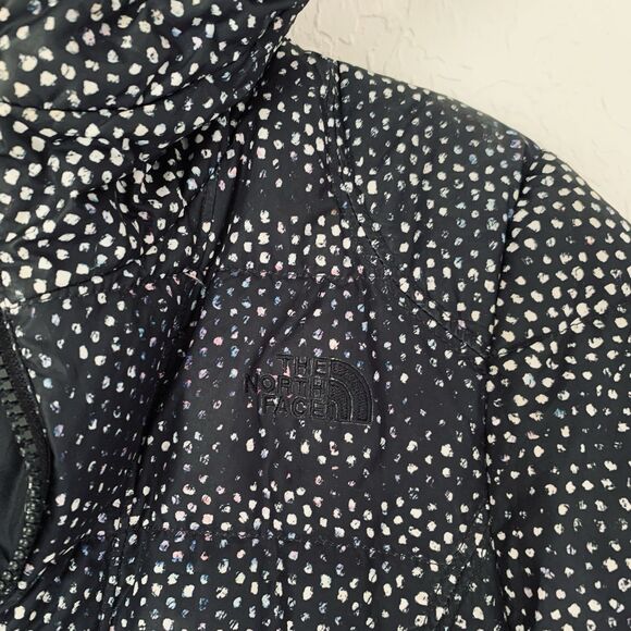 North Face Puffer Coat Transit II Women S Black Spot Speckle 550 Goose Down Hood - Picture 4 of 16